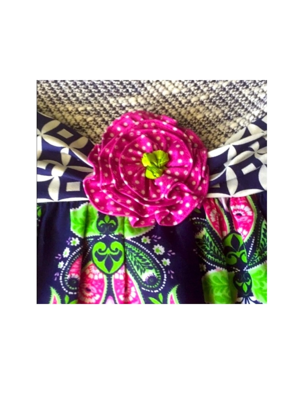 Navy & Pink Floral Stripe Girls' Casual Sweater Dress with Decorative Flower - Picture 8 of 14